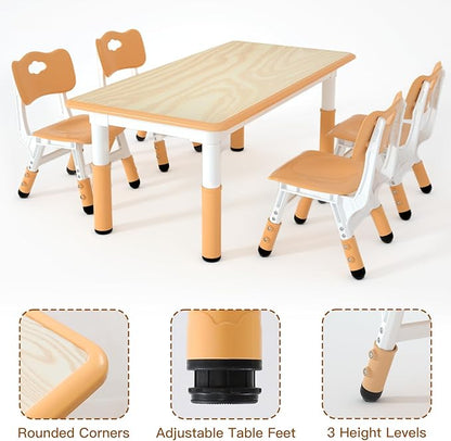 Kids Table and 4 Chairs Set，Height Adjustable Children Table & Chair，Toddlers Study Multi-Activity Table with 47.2"x23.6" Wipe-Clean Desktop，for Classrooms, Homes & Daycares