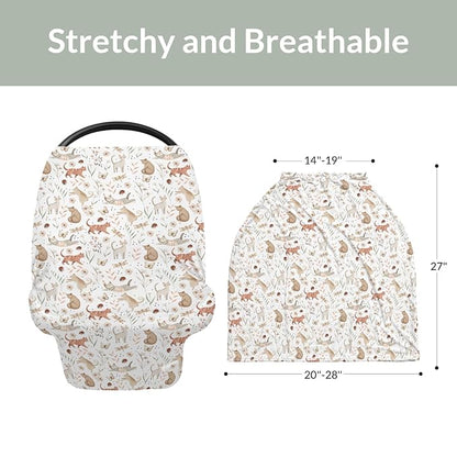 Cute Cat Boho Floral Leaves Baby Car Seat Covers Fun Kittens Meadow Butterflies Stretchy 5-in-1 Cover Adjustable Infant Carseat Canopy Cover Cats Lover Gift Breathable Nursing Cover-Up