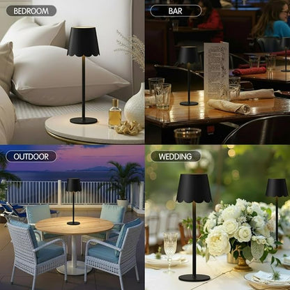 Pickmesh 2 Pack Scalloped Touch Cordless Table Lamp Rechargeable 4000mAh Battery 3 Color Stepless Dimmable Portable LED Desk Light for Mahjong Gift Bedroom Wedding Bars Outdoor Party Home Décor(Black)