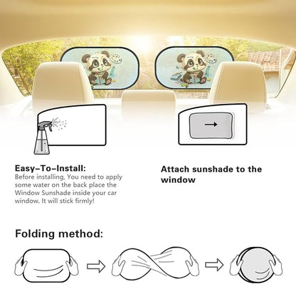 Bulopur Cute Panda Car Window Covers 2 Pack Car Shades Back Windows Baby UV Protection Breathable Window Shade Baby in Car Universal Car Interior Accessories Car Sun Shade