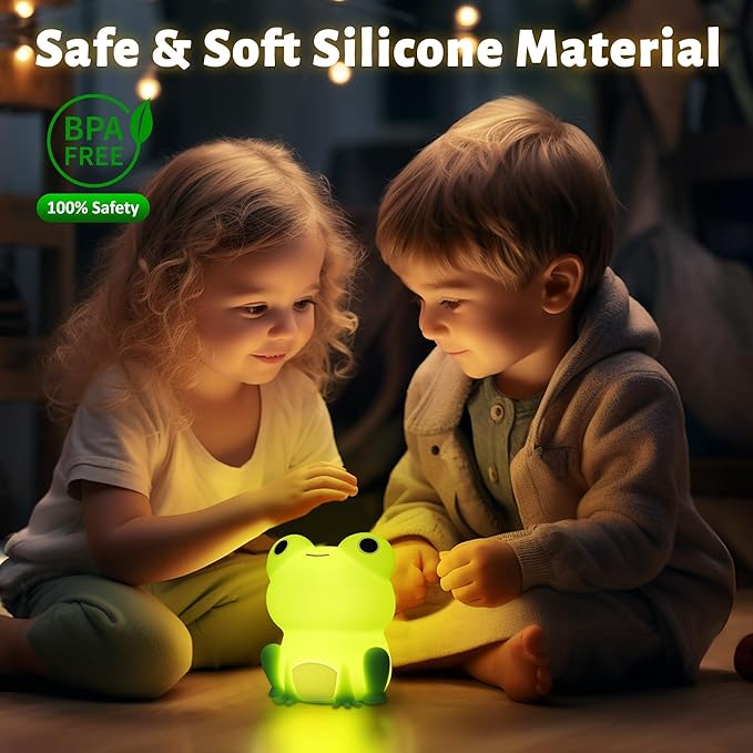 Attivolife Cute Frog Night Light for Kid, Squishy Animal Silicone Lamp, Rechargeable Portable and Dimmable Touch Control, Best Bedroom Bedside Decor Christmas Birthday Gift for Boy Girl Toddler