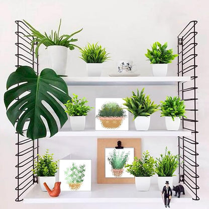 LELEE Artificial Plants Mini Fake Potted Plants, 8 pcs Small Eucalyptus Potted Faux Decorative Grass Plant with White Pot for Home Decor, Indoor, Office, Desk, Shelf, Table Decoration