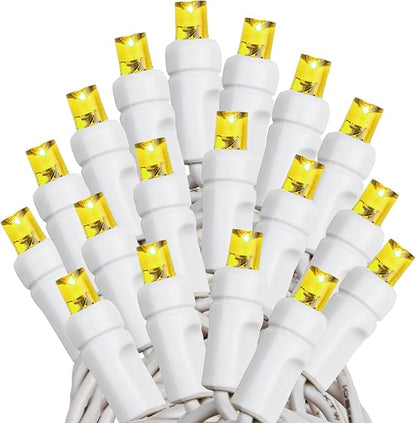 Novelty Lights 11ft Christmas String Lights, 50 Yellow LED Bulbs on White Wire, 2.5" Spacing, Connectable Indoor Outdoor Commercial Grade Lighting for Holidays Patio Weddings