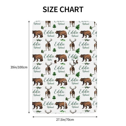 Personalized Baby Car Seat Canopy for Babies, Custom Name Woodland Deer Bear Baby Car Seat Covers for Boys Girls, Opening Minky Nursing Breastfeeding Cover for Infant, Carseat Canopies for Newborn