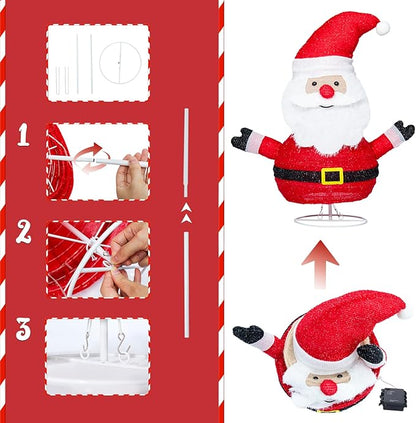Collapsible Lights Christmas Santa Claus Lighted with LED Warm White Lights Christmas Outdoor Light Decor for Yard Lawn Porch Garden Living Room Bedroom Indoor Outdoor