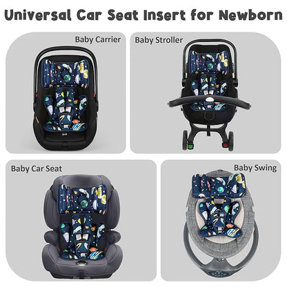 Infant Car Seat Insert with 2 Headrests for Doona|Graco, Thickened Baby Car Seat Cushion for Newborn, Car Seat Head Support Shoulder Covers Set Fits for Stroller, Baby Swing, Bouncer (Blue, Space)
