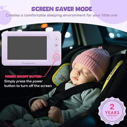 Baby Car Camera with Advanced Crystal-Clear Night Vision, 3X Zoom, USB Powered, 5'' AHD 1080P IPS Car Baby Monitor, Backseat Camera for Kids Infants Rear Facing Mirror, 5inch, Purple