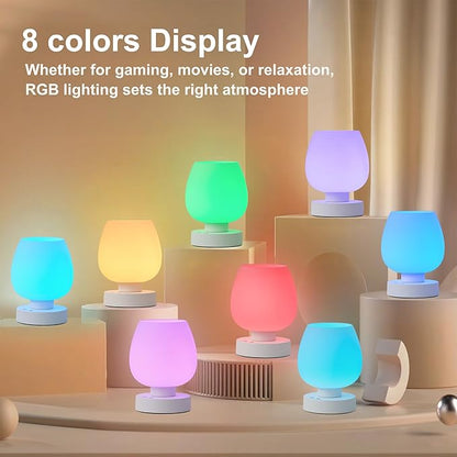 KARTOOSH Cordless Touch Bedside Table Lamp, Rechargeable Battery Operated Desk Lamps with 8 RGB Colors, Dimmable Small Glass Nightstand Light for Living Room Bedroom Kitchen Counter