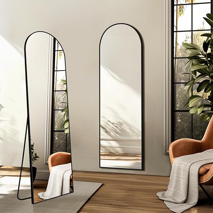 Arched Full Length Mirror, 56"x15" Standing Body Mirror for Wall, with Aluminum Alloy Frame for Bedroom, Living Room, Dressing Room(Black)