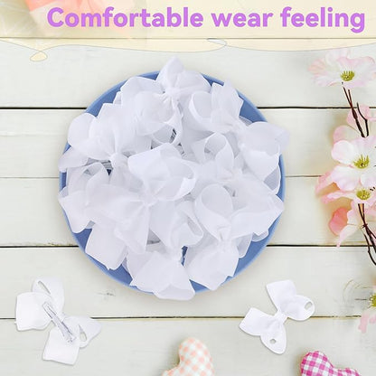4 Inch Hair Bows,20 Pieces Hair Bows for Girls,Grosgrain Ribbon Hair Bow with Alligator Clips,White Bows Hair Accessories for Toddlers Baby Girls Kids Teens