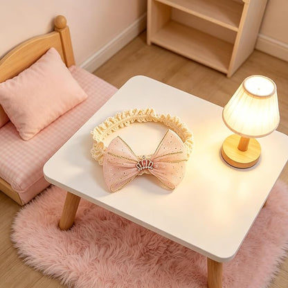 Baby Girls Hairbands Bow Lace Headband Handmade Soft Stretchy Pink Bowknot Hairbands Newborn Hairband with Bows Elastic Hair Bands for Kids Infant (Light Pink Bow)
