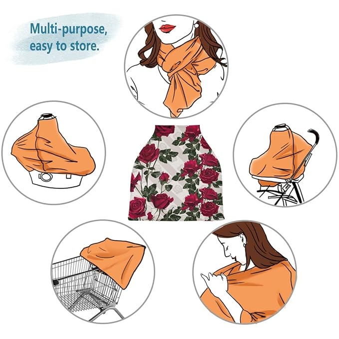 Nursing Cover Baby Car Seat Covers Carseat Canopy (Red Rose Flowers)