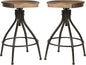 Hillsdale Worland Backless Metal Adjustable Height Stool with Wood Saddle Seat, Set of 2, Brown