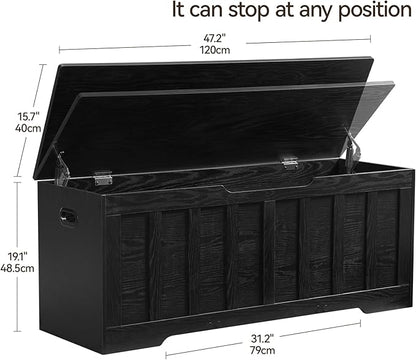 47.2" Storage Chest Extra Large,Storage Trunk with 2 Safety Hinges,Wooden Storage Bench,Shoe Bench,47.2x15.7x19.1 Inch,Easy Assembly,Storage Bench for Bedroom,Living Room,entryway(Black).