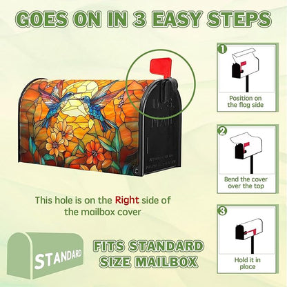 Artistic Birds Mailbox Covers Fall Autumn Mail Box Wraps Magnetic Standard Size 21x18 inch Vintage Floral Sun Mailbox Cover for Garden Outdoor Yard Decor