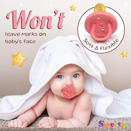 SWEETIE Rubber Pacifier Natural Rubber Pacifier Rounded Pink (Pink, 12-18 Month)