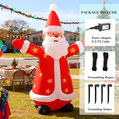8FT Christmas Inflatables Santa Claus Outdoor Yard Decorations, Christmas Blow up Santa with LED Lights, Winter Outside Decor for Holiday Party Patio Garden Lawn, Xmas New Year Kids Gifts