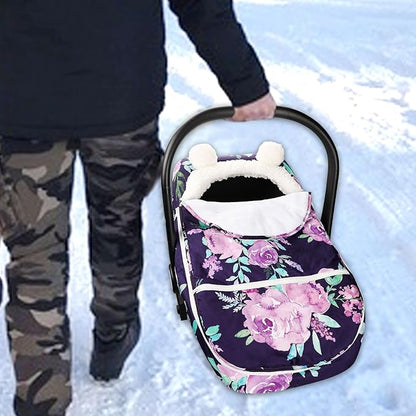 Winter Carseat Cover Girls, Purple Cozy & Warm Cover, Infant Car Seat Canopy, Ultra-Soft Breathable Protect Baby from Cold Wind, Zipped Removable Design