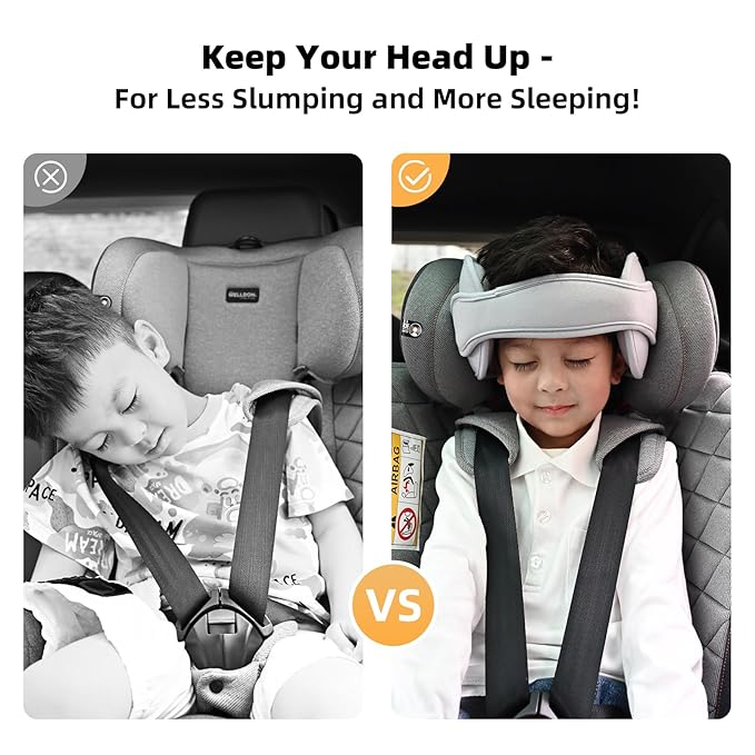 Car Head Support Toddle Car Neck Relief Baby Child Car Seat Adjustable Head and Neck Support Band - A Comfortable Sleep Solution, Gray