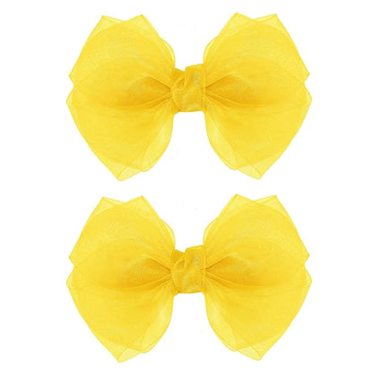 Daffodil Yellow Mesh Hair Bow Clips 4IN Organza Double Tulle Ribbon Bowknot Alligator Barrettes for Teens Toddler Girl Spring Summer Fall Dress outfit Decor Accessory Easter Gift