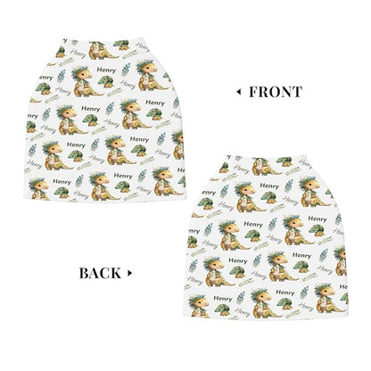 Personalized Dinosaur Baby Car Seat Cover with Name,Multi-Use Canopy for Nursing, Strollers,Shopping Carts,Customized Breastfeeding Cover, Full Privacy,Infant Stroller Cover