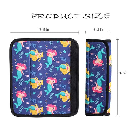 2 Pack Seat Belt Covers for Kids, FRRIOTN Soft Comfort Seat Belt Cushion for Children, Cute Cartoon Pattern Car Seat Belt Pads Cover for Girls and Boys (Mermaid)