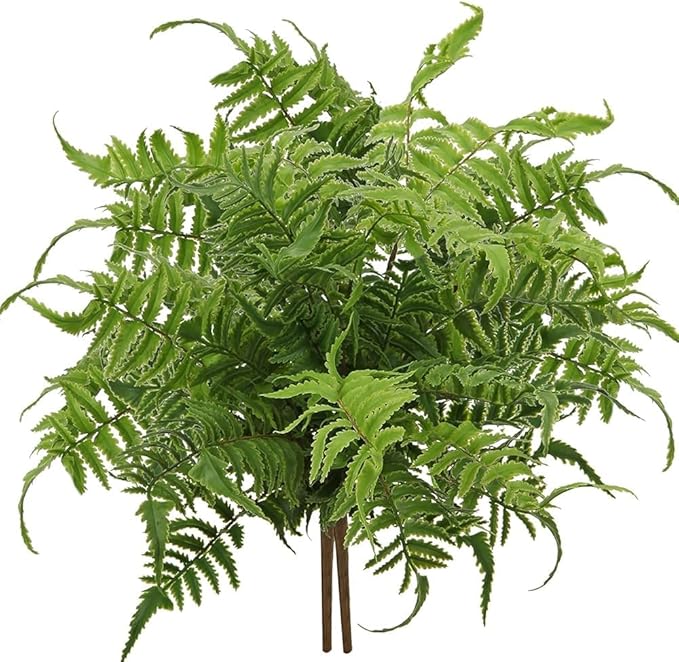 19" Artificial Boston Fern Plants Large Fake Greenery Shrubs 2 Pcs UV Resistant Faux Plant Bushes for Home Garden Office Farmhouse Indoor Outdoor Decor, Green