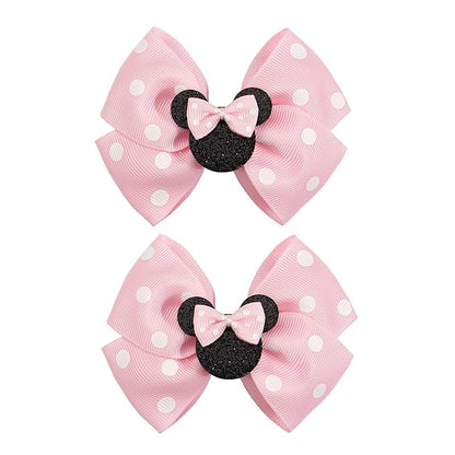 4 Inch Cute Mouse Ears Sequins Bows Hair Clips For Baby Girls, Toddler, Kids and Young Women Birthday Party Wedding Christmas Occasions Set of 2 (A- Pink)