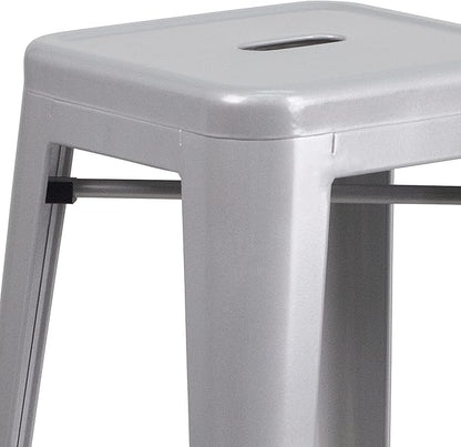 Flash Furniture Commercial Grade 30" High Backless Silver Metal Indoor-Outdoor BarStool with Square Seat