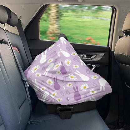 Wanyint Stretchy Baby Car Seat Covers Carseat Canopy Baby Breastfeeding Stroller High Chair Shopping Cart Cover Nursing Scarf Infant Stroller Cover, Easter Rabbit Paw Daisy Violet