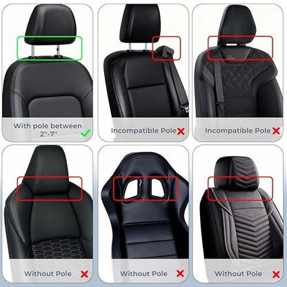 Yoocaa Adjustable Car Headrest Pillow, Road Pal Headrest, U-Shaped Travel Sleeping Pillow for Kids & Adults, Head Neck Support Only Suitable for Car Seat Headrest with Poles, Black