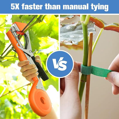 FUNTECK Garden Plant Tying Machine Branch Tape Tool for Vine, Tomato, Cucumber, Grape & Floral Support | Heavy-Duty Handheld Plant Binder with Durable Tape & Ergonomic Grip, Orange