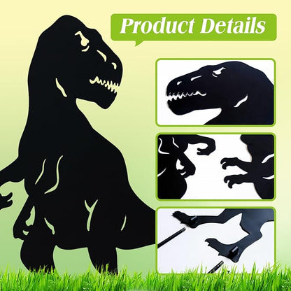 Dinosaur Metal Garden Stakes - Gifts for Women/Men/Lovers, Black Silhouette Statues, Outdoor Decor for Yard, Lawn Ornaments