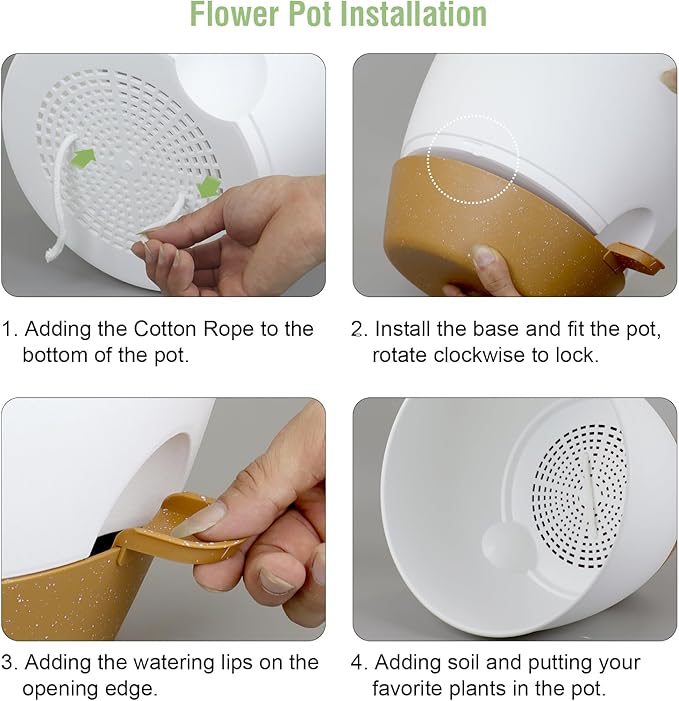 12 inch Large Self Watering Pots for Indoor Outdoor Plants, Plant Pots with Mesh Drainage Holes for Garden House Plants, Plastic Planters with Reservoir for Flower Plants, White with Brown
