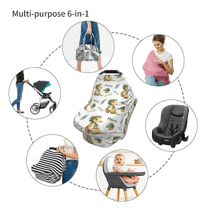 Personalized Dinosaur Baby Car Seat Cover with Name,Multi-Use Canopy for Nursing, Strollers,Shopping Carts,Customized Breastfeeding Cover, Full Privacy,Infant Stroller Cover