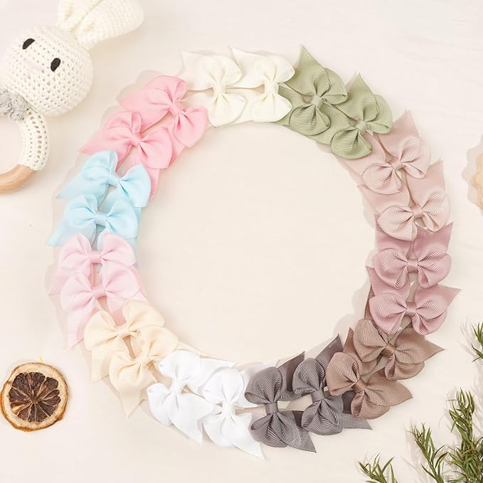 22 Pack Mini Hair Bow Clips for Baby Girls Grosgrain Ribbon Bows Tiny Hair Clips Fine Hair for Girls Infants Toddlers