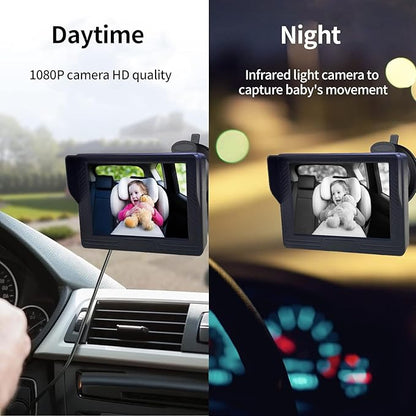 B-Qtech Baby Car Camera Monitor Night Vision HD 1080P Easy to Install 360° Rotating Car Baby Cameras for Back Seat Rear Facing View Infant Gift for Newborns