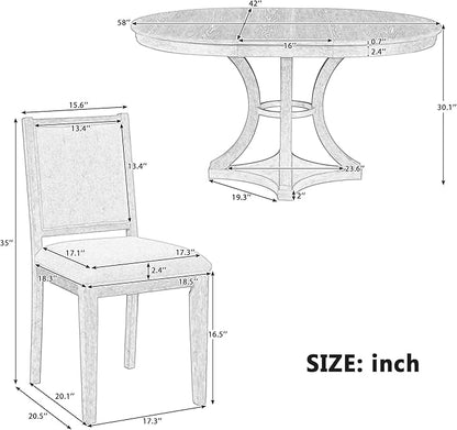 Merax 5-Piece Extendable Round Dining Table Set 42"-58" Retro Functional Table and 4 Upholstered Chairs for Dining Room and Living Room (Espresso)