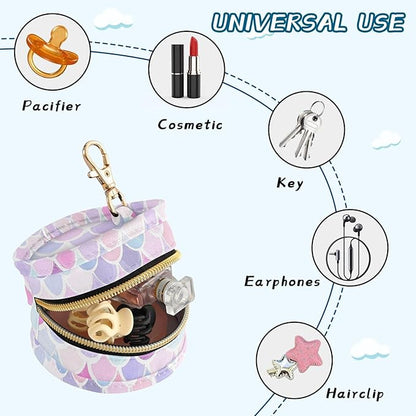 Rainbow Scales Mermaid Print Pacifier Holder Case for Diaper Bag Portable Travel Pacifier Storage Case with Clip Newborn Baby Pouch for Baby Boys Girls Purse Outdoor