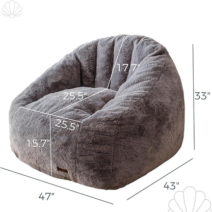 MAXYOYO Giant Bean Bag Chair, Oversized Bean Bag Couch for Adults and Kids, Faux Fur Shell-Shaped Large Chair with Filler, Stuffed Big Accent Sofa Lounge Floor Sofa for Gaming, Reading, Dark Grey