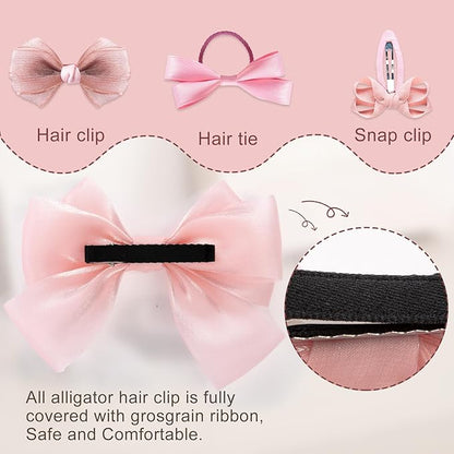 18pcs Pink Hair Bows for Baby Girls,Toddler Girls and Teen Girls.Alligator Hair Clips,Hair Barrettes,Hair Ties,Snap Clip Hairpins.Handmade Hair Accessories Gift Set