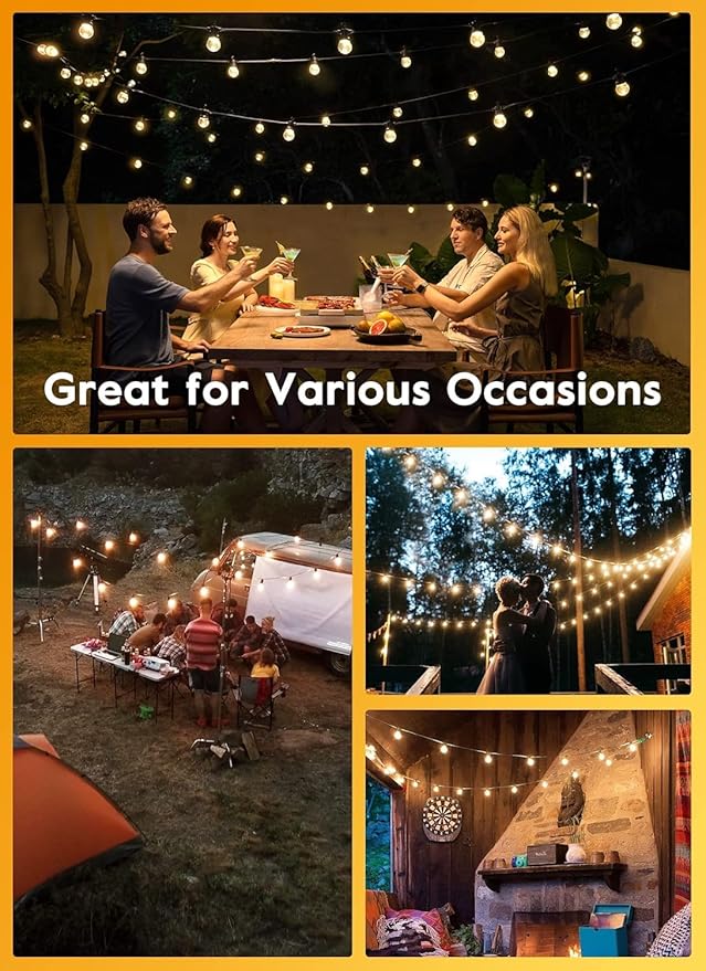 Brightown Led String Lights Outdoor 55Ft G40 Patio Lights with 52 Led Shatterproof Bulbs(2 Spare), Waterproof Led Globe Hanging Lights for Backyard Porch Bistro Balcony Decor, E12 Socket, 2200K
