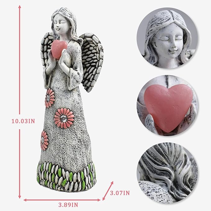 Solar Angel Statue - Garden Sculpture with Resin Decor for Patio, Lawn, Yard, Porch - Housewarming Gift, 10.03"