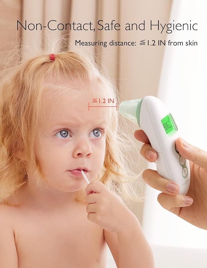 Momcozy Non-Contact Forehead and Ear Thermometer, Digital Infrared Thermometer for Adults and Children, with Child Mode, Fever Alarm Function, Mute and Memory Functions, Fast and Accurate Measurement