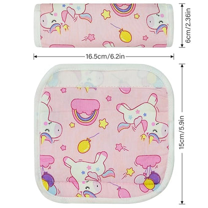 Baby Strap Cover for Children, 2 Pcs Infant Car Seat Belt Cover Pad, Neck Pad Protector for Kids Newborn Toddlers (Pink Unicorn)