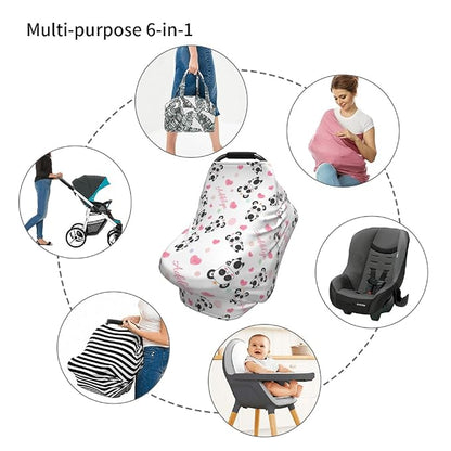 Personalized Baby Car Seat Cover for Girls, Custom Panda Pink Nursing Covers for Breastfeeding with Name, Infant Stroller Cover, Baby Carseat Canopy for Newborn, Multiuse Car Seat Canopies