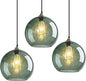 Modern 3-Pack Glass Globe Pendant Lights, Gray Green Modern Pendant Lighting for Kitchen Island, Glass Hanging Lamps for Dining Room Living Room Bedroom, Small 5.9 Inch Fixture (Bulbs Not Included)