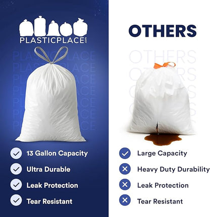Plasticplace 4 Gallon White Drawstring Trash Bags, – 0.7 Mil Leak-Proof Garbage