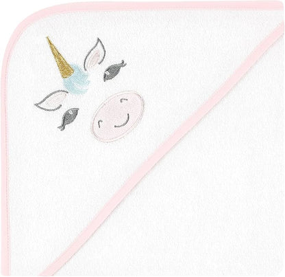 Hudson Baby Unisex Baby Animal Hooded Towel 3pk and 15 Washcloths, Unicorn, One Size