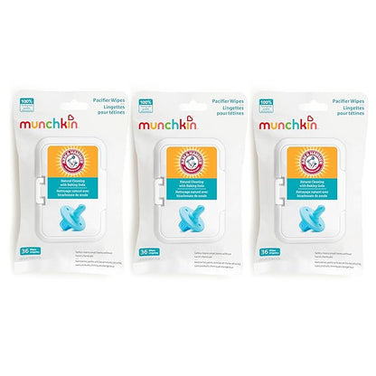 Munchkin Arm & Hammer Pacifier Wipes - Safely Cleans Breast Pump Parts and Feeding Essentials for Baby and Toddler, 3 Pack, 108 Wipes